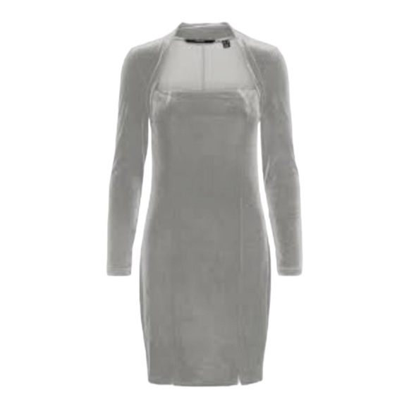 VERO MODA NWOT XS mini dress velvet front splits long sleeve Dress Ghost gray - Picture 1 of 10